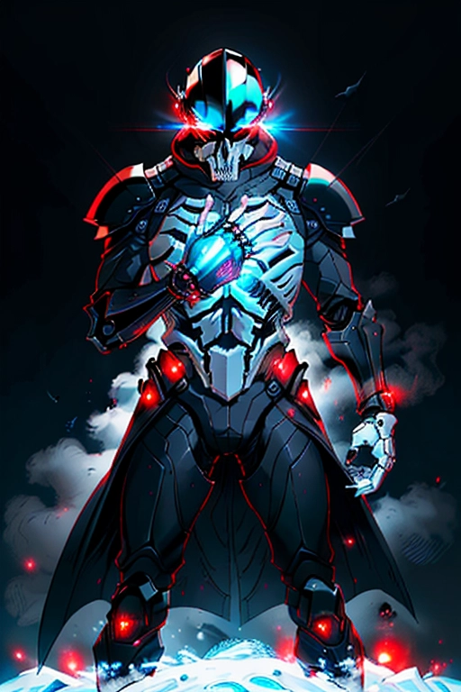 Sci-fi, the year 3024, humans are a part of a large mean space empire, our subject is an awesome male marine officer, colonel rank, bounty hunter, human male, sinister, ghostly, intimidating, tough, sleek dark black armor, ((( wearing a white skeleton skull shaped mask n helmet))), black armor, red ambient lights, mean appearance, masculine, muscular build, holding a chrome futuristic revolver pistol, red ambient lights on armor, colonel rank, red and black colors, snowy forst planet backdrop, ((high definition)), ((4k quality)), ((excellent lighting)), ((great shading)), ((pristine detail)), ((very clear picture)), ((beautiful vibrant colors)), ((accurate at lower prompt guidence)), ((ultra realistic)), (((five fingers per hand))), (((two arms))), (((two legs))), (((detailed hi-res eyes))), (((highly detailed irises))), (detailed realistic gun.), (((full body picture)))