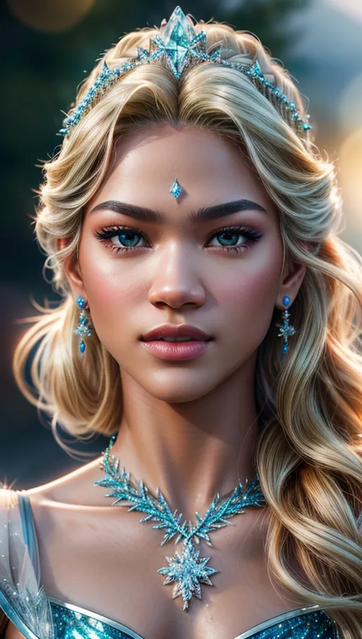 Dopamine Girl 8k High Resolution Photoreal Colored Picture Of Zendaya Ice Queen Elsa High 