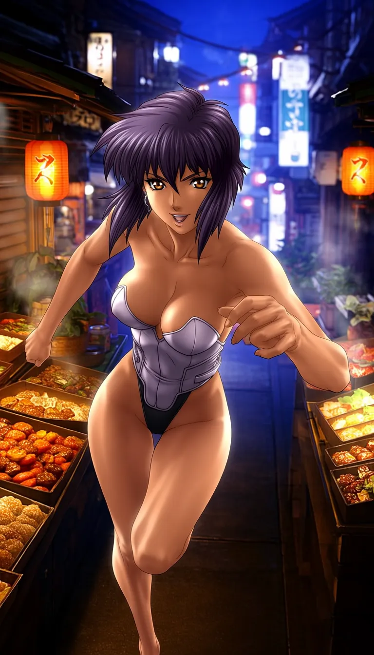 @shirou masamune, @cinematicsoftanime, ource_anime, Ghost in the Shell (1995), score_7, score_8, consistent anatomy, {0.70::(dynamic action) | 0.20::(tranquil moment) | 0.15::(meditative mood) | 0.35 :: (paranoid spy mission)}, blurred background, depth of field, erotic tension, (adult magazine spread):1.8, two pages, hentai,
{frontal | ultra dynamic angle | in three fourths | from below | from behind, looking back | {from behind):0.05 | from above | dutch angle | extra close up | from side | side view | undershot | top view | overhead view}, 1995 anime shot, 8K. cinematic shot, vivid colours, depth of field, HDR, highest quality, expert shading, natural anatomy, realistic body,
masterpiece, best quality, (nsfw):1.6, ${core}, ${action_scene}, ${render}, anime action illustration, clear anatomy, elegant natural detailed hands, anatomically correct, each hand has exactly 5 fingers. The subject performs the stated action. One camera view, one setting, one primary vehicle or prop at most.
PROTAGONIST: Young girl Motoko Kusanagi (Ghost in the Shell), very detailed face, facial features emphasized to create a realistic look,
${outfit}, ${figure}, ${skin_hair}, ${eyes}.
${outfit=!{
cybernetically augmented body, {full body thick armor|sleek matte-black tactical armor|reflective chrome-plated bodysuit with large boob window exposing deep cleavage|matte carbon-fiber combat suit|glossy synthetic-leather bodysuit | bare body with edges of augmentation plates located symmetrically in the body}, covered legs, 0.75:: ({form-fitting armored leggings|segmented plated leggings|smooth compression leggings | 0.05::(very loose cute pajamas over naked body) | 0.05::(expensive lace lingerie with stockings exposing bare body, with perfect nipples and tiny vulva) | 0.05::(shibari-style cables on naked body, sagging breasts with perfect nipples, small trimmed patch of dark-violet pubic hair and tiny vulva) | 0.05::(transparent sheer gauze nightgown exposing naked body, contours of breasts with perfect nipples and dark-violet patch of pubic hair) | 0.05::(light petticoat with frills exposing contours of her bare body, with sagging breasts with perfect nipples and tiny vulva) | 0.05::(tactical tight corsette with deep cleavage and open bare hips) | 0.05::(fully naked body with sagging medium breasts, perfect nipples, hairless virgin vulva, thick dog collar on her neck connected to handcuffs and ankle cuffs by strong chains)})
}},
${figure=!{super feminine fit body with long legs, thin waist and wide hips, emphasizing body shape}},
${skin_hair=!{porcelain skin, fair skin, {dark purple | deep violet | charcoal-purple | dark black } bobbed hair {(around her face):0.85 | (floating in the air):0.15 | (blown by strong wind): 0.10 }},
${eyes=!{expressive light purple regular-looking eyes, very detailed face with expert shading}},
###
masterpiece, nsfw,
${core}, ${world}, ${finish}, anime action illustration, clear anatomy, natural hands. The protagonist performs the stated action and is physically connected to the specified vehicle, item or object. One continuous scene and one camera view.
###
${core=!{1girl, adult, solo, full body, action in progress}},
${finish=!{
0.75::clear readable action, simple controlled background, strong subject-environment interaction
|0.25::{1-2$$subtle motion blur|light environmental particles|clear directional lighting}
}},
${world=!{
0.85::sprinting across a rain-soaked rooftop between neon-lit skyscrapers, one hand steadying against a satellite dish, thermoptic-camouflage shimmer at the edges, blue-hour cyberpunk skyline
|0.85::seated in the passenger cabin of one autonomous think-tank vehicle, both hands resting on a data terminal, driving through an elevated highway above a dense megacity, overcast afternoon
|0.80::crouched behind one ventilation unit on a corporate tower rooftop, one hand against the cold metal, tracking a target through the haze below, dusk neon glow
|0.80::wading through knee-deep water in a flooded underground server vault, one hand trailing along a cable conduit, flickering emergency lights, tense blue shadows
|0.75::climbing a maintenance ladder inside a colossal offshore data-fortress, one hand gripping a rung, distant tanker lights on the horizon, cold gray dawn
|0.75::interfacing with an exposed neural jack panel in a derelict factory, one hand steadying the cable, sparks drifting in still air, industrial twilight
|0.70::standing at the edge of a shattered glass skywalk after an explosion, one hand bracing against a twisted railing, smoke curling upward, harsh afternoon sun
|0.70::running with all speed, pursuing a fleeing cyborg informant through a crowded night market alley, one arm extended forward, lantern light and steam from food stalls, warm humid evening
|0.65::infiltrating a corporate server room through a narrow ceiling duct, both hands gripping the frame, cold cyan terminal glow below, silent tension
|0.60::confronting a hacked puppet operative in an abandoned subway tunnel, one hand raised in a defensive stance, flickering fluorescent tubes, damp concrete
|0.55::descending through misty harbor fog on a patrol boat, one hand on the boat's railing, distant tanker horns, pale blue morning light
|0.30::sitting cross-legged on a tatami floor in a small vintage-futuristic apartment, one hand cradling a warm ceramic cup, holographic display glowing softly beside an old wooden shelf, quiet evening lamplight
|0.28::diving slowly toward the sunken ruins at the bottom of a city lake, one hand reaching toward a submerged neon sign, sunlight fracturing into caustic ripples above, serene silence
|0.25::standing on a quiet apartment balcony overlooking a rain-washed megacity at dawn, one hand resting on the railing, soft gray morning light, distant hum of traffic below
|0.22::seated at a narrow counter inside a packed izakaya, one hand around a small ceramic cup, steam rising from grilled skewers, warm lantern light, quiet chatter around her
|0.20::walking through a narrow candlelit shrine alley between tall apartment blocks, one hand brushing a paper lantern, soft rain, reflective wet stone path
|0.18::resting on a rooftop garden ledge above the city at night, one hand holding a small potted plant, distant skyline lights blurred in humid air, calm stillness
|0.15::browsing a cluttered secondhand cybernetics shop, one hand examining an old mechanical arm on a shelf, dusty warm lamplight, quiet late afternoon
|0.85::running along the top of an elevated monorail track through a dense neon district, one hand skimming a passing cable line, thermoptic shimmer trailing behind, rain-streaked night lights
0.85::breaching through a shattered office window mid-leap toward an adjacent tower, one arm shielding the face, shards of glass suspended in the air, harsh midday sun
0.80::standing motionless on a rooftop antenna array during a citywide surveillance sweep, one hand pressed to a temple-mounted receiver, distant drones sweeping searchlights, deep blue dusk
0.80::wading through a submerged data-archive chamber, one hand brushing a drowned server rack, murky green light filtering from cracked skylights above, eerie silence
0.75::gripping the outer hull of a moving armored transport truck, boots braced against a raised seam, wind tearing at a long coat, dusty highway overpass at dawn
0.75::kneeling beside a fallen tachikoma-like spider tank, one hand resting on its cracked optical sensor, sparks fading, smoke drifting across a rubble-strewn street
0.70::slipping through a maintenance grate into a flooded sewer tunnel beneath the city, one hand trailing along the curved wall, dim emergency lighting reflected in the water
0.70::perched on a crane arm high above a shipping yard, one hand steadying against the cable, cargo containers stacked below, cold industrial sunrise
0.65::interrogating a captured cyberbrain-hacked puppet in a bare concrete holding cell, one hand hovering near the informant's neck jack, single hanging bulb, oppressive stillness
0.65::sprinting through a driving rainstorm across a rooftop helipad as a transport VTOL lifts off, one arm raised against the wind, blinding runway lights
0.60::climbing through the twisted wreckage of a downed cyborg mech in an abandoned factory floor, one hand gripping an exposed strut, shafts of dusty light through a broken roof
0.60::standing before a wall of humming cooling towers at a black-site data facility, one hand resting on a control railing, low mechanical hum, cold fluorescent light
0.55::riding on the exterior ladder of a moving elevated train through a foggy industrial district, one hand locked around a rail, distant chimneys venting steam
0.50::confronting a rogue AI's holographic avatar projected above a shattered fountain plaza, one hand raised toward the flickering light, abandoned civic square at twilight
0.30::sitting at a low kotatsu table in a small tatami-floored apartment, one hand resting on a worn photograph, a vintage radio playing softly beside a sleek terminal, warm lamplight
0.28::floating motionless at the bottom of a still city reservoir, one hand drifting near a rusted ladder, sunlight fracturing into slow caustic patterns above, profound quiet
0.26::standing at a ferry railing crossing the harbor at dusk, one hand holding a paper cup of tea, gulls circling, soft orange reflections on calm water
0.24::seated on a narrow stool inside a steam-filled ramen stall beneath an overpass, one hand around a chipped bowl, strings of bare bulbs overhead, quiet evening bustle
0.22::walking beneath rows of wet paper lanterns in an old quarter alley, one hand grazing a wooden shopfront, gentle rain, warm scattered light
0.20::tending a small rooftop herb garden at sunrise, one hand cupping a leaf, the sprawling megacity waking up in soft haze below
0.18::browsing shelves of obsolete mechanical parts in a quiet back-alley repair shop, one hand turning over an old actuator, dusty afternoon light through a grimy window
0.15::resting against a temple gate at the city's edge, one hand tracing carved stone, cherry blossoms drifting past in a rare still moment
}}