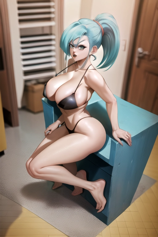 Bulma, blue hair, capx corp, dragonball z, Bondage,
<lora:dpmg_legs_up:1>