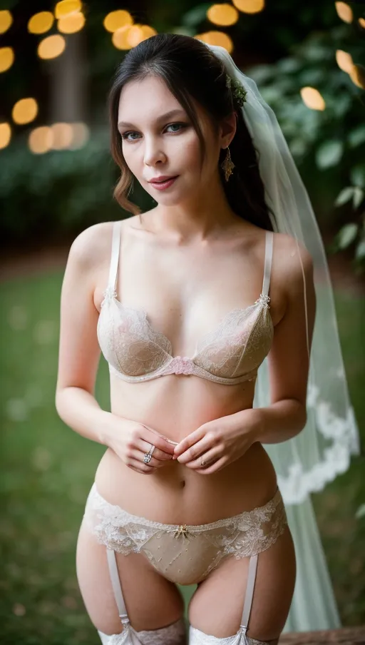 (((bokeh 1.5))), ((((masterpiece)))), ((((highly detailed)))), Full body image, getting married, bride, sexy wedding lingerie, slut, cum covered