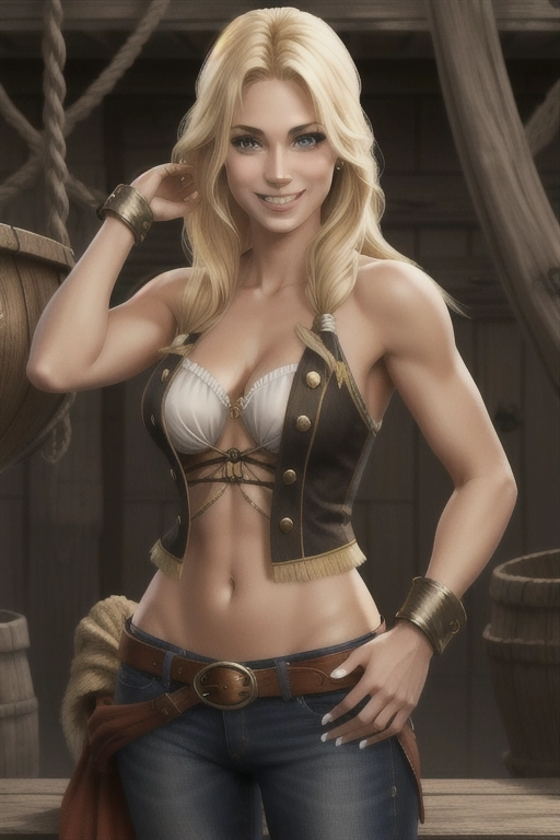 blond hair girl
18 years old
skinny
pirate
full body
clean face
smiling
realistic