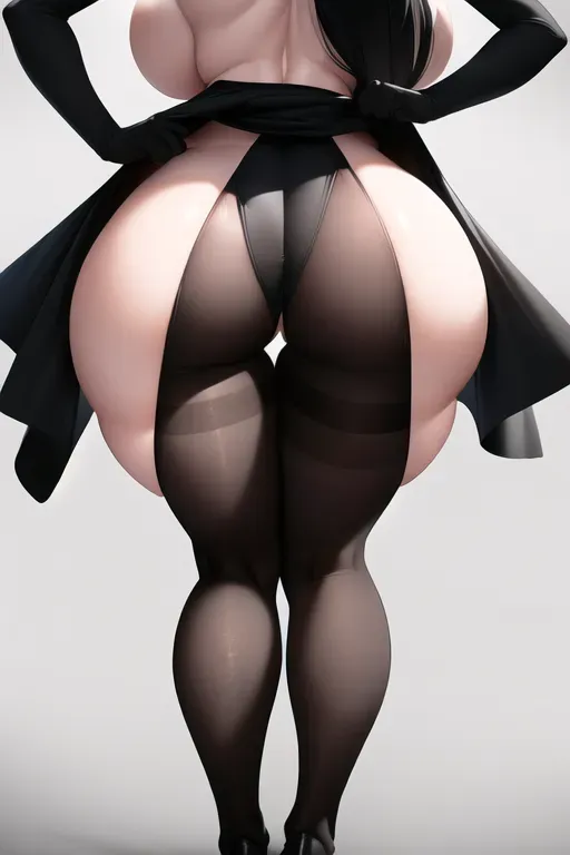high quality,high resolution,detailed,sidelit,nude,black hair,pale,nude,presenting ass,tiny waist,huge thighs,huge ass, voluptuous,looking forward,black tights