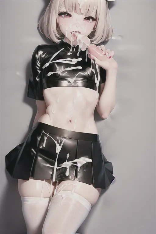 A full body 8k digital photo of, femboy, small penis, dpmg_face_cum_v1, ((((cum on face)))), skirt, croptop, (blowjob:1.4)