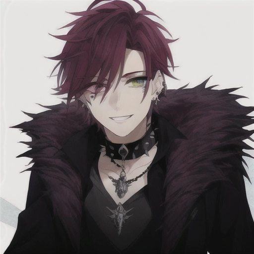 (masterpiece:1.2), (best quality), (ultra detailed), (8k, 4k, intricate),(highly detailed:1.2),(detailed face:1.2), (detailed background),detailed landscape, (dynamic pose:1.2), solo male, hunter,Cunning Eyes ,Feisty look, pet chain collar spiked around neck,dagger ear piercings, fluffy purple jacket, heterochromia green yellow eyes, wolf animal eyes, plain white shirt, auburn antenna spikey hair disney prince messy shortish antenna length light, male guardian of the earth , teen wolf, bloody, psycho look in eyes, grinning, smiling , blood , school clothing, auburn hair, bright eyes , heterochromia, no facial hair, background paint spots creative ,masterpiece, digital art masterpiece,