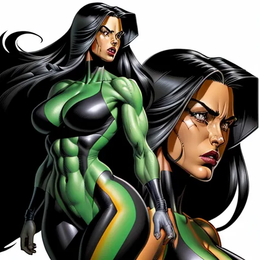photorealistic and surrealistic film in a comic illustrations style by Mike Deodato, (interesting unique diverse complex character design that is a woman:1.2), (photorealistic detailed face:1.1), (classic stereotypical over tuned retro comics body shape and anatomy),
big variation of colors , smooth pencil brush to create a composition of vivid colors, thick black outlines, flat shading, minimal highlights ,interesting detailed Foreground and background depth are clear giving visual complexity to the scene
