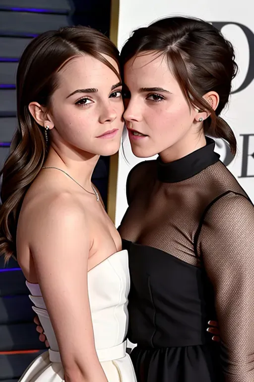 Emma Watson with her identical twin sister kissing and fondling each other
