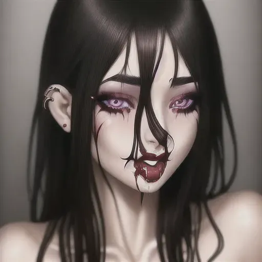 beautiful and sexy woman naked, dark hair, ahegao,sloppy, nose ring, septum