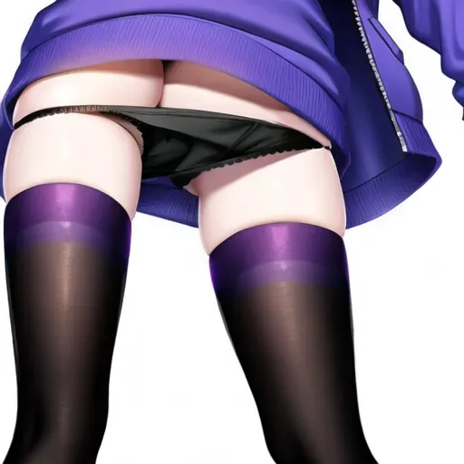 Frisk undertale, girl in blue sweater with purple stripe, thigh-high stockings, not panty