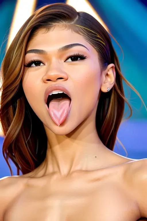 Zendaya, beautiful, masterpiece, best quality, extremely detailed face, perfect lighting, 1girl, solo, <lora:dpmg_licking:1>, lickingoral, licking penis, saliva,