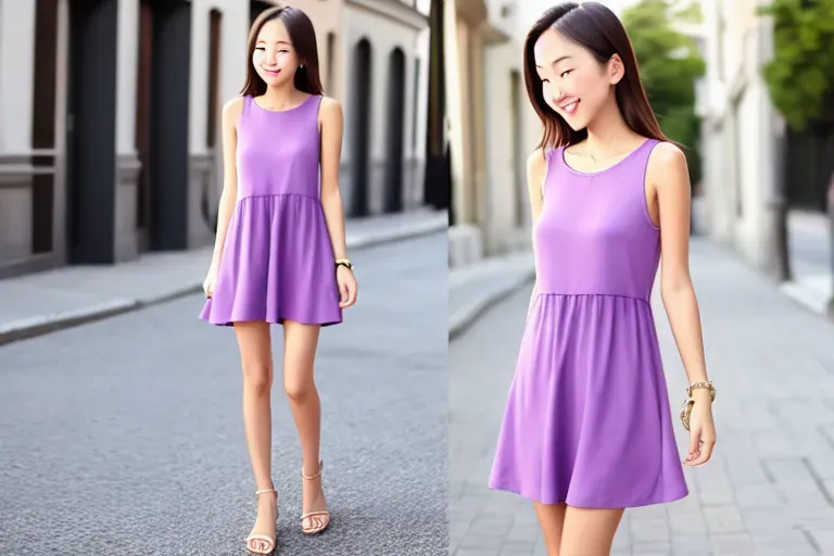 Very short dress, skinny, playful