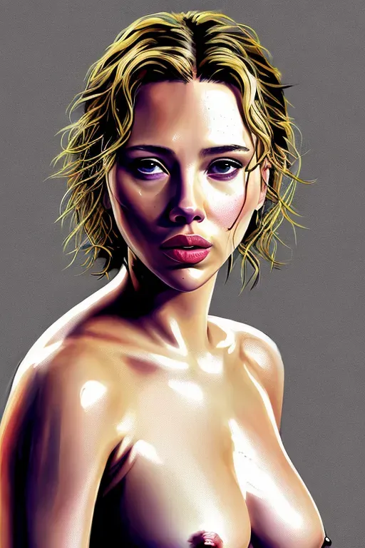 A digital painting of scarlett Johanson naked