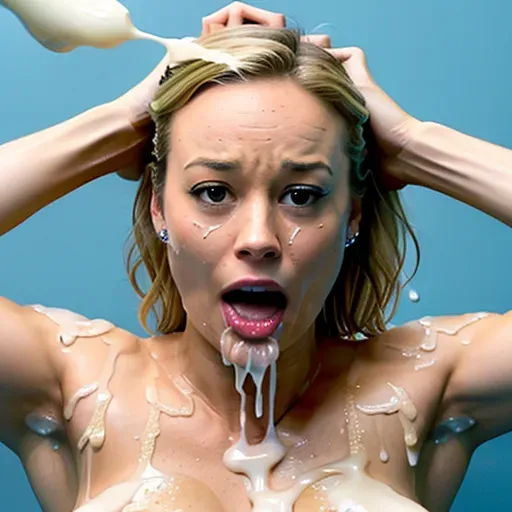 Brie Larson, ((accurate face)), dpmg_face_cum_v1, receiving massive cum shot, POV, facial, cum covered, soaked, drenched with white cum