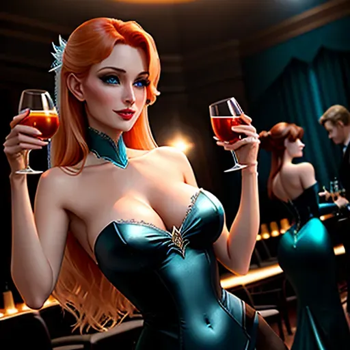 Anna in Las Vegas. drinking and dancing at a dark gloomy goth club with Elsa. low angle shot, very low intensity light, 3 figures, different clothing.
Figure 1:
innocent, elegant, sweet, Anna of Arendelle 33 years old, Nordic, dark green dress, large natural round blue eyes, long auburn hair, sweet face, warm smile, soft curved eyebrows, smaller modest breasts. drink in her hand. flirting with Dracula.
Figure 2:
elegant, sensual, Elsa of Arendelle 37 years old, Nordic, light blue dress, large natural almond blue eyes, long platinum blond hair, sweet face, cold scheming smile, arched eyebrows, moderate breasts. drink in her hand.
five fingers per hand, ultra realistic, unreal engine, reduced saturation, adult