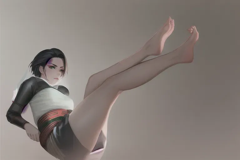 1girl, full body, feudal japan, edo period, night, japanese, highres, short hair, dark hair, black hair, green eyes, almond shaped eyes, thin parted lips, solo, ((masterpiece)),photo referenced, pale skin, tenchu, kunoichi, professional, ultra high res, kuugire, stealth, soft feminine facial features, button nose, 25 years old, bare legs , uncovered legs, skin visible, seductive look, arrogant look, sinister look, detailed face, detailed eyes,