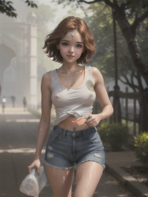 UHD 64K photorealistic color photograph of gorgeous ((perfect mix of India Eisley and Bree Daniels)), innocent face, jogging in the park, skinny, athletic, tanned, thigh gap, hip bones visible, nice breasts, perky breasts, (hard nipples), tight pussy, perfect pussy, braless, no bra, (no panties), thin white cotton cutoff t-shirt, extremely short cut off t-shirt, (hard nipples visibly pressing on inside of t-shirt), t-shirt soaked wet with sweat, t-shirt clings to breasts, extremely low waist tight jean short shorts, oily skin, smiling, eager to please, highly detailed face, ((show full body)),
ultra realistic, hyper realistic
