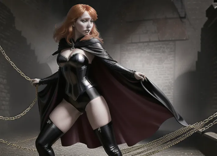 Sweet bright cheerful beautiful elegant auburn haired in a low hanging bun wide sparkling sapphire eyed Queen Anna of Arendelle based on Elizabeth Lail in black sexy leather and satin attire with a full length cape its raised large hood obscuring her features in deep shadows as she lashes out with a woven leather whip against the back of a prisoner chained-up in a dark dungeon.
horror