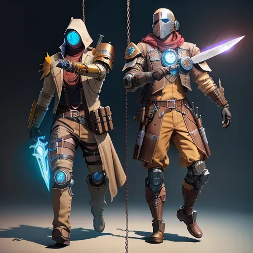 Warforged Artificer, Cyberpunk Steampunk Fantasy, Has Omnidirectional Movement Device gear from Attack on Titan, Swinging double bladed twin axes from League of Legends