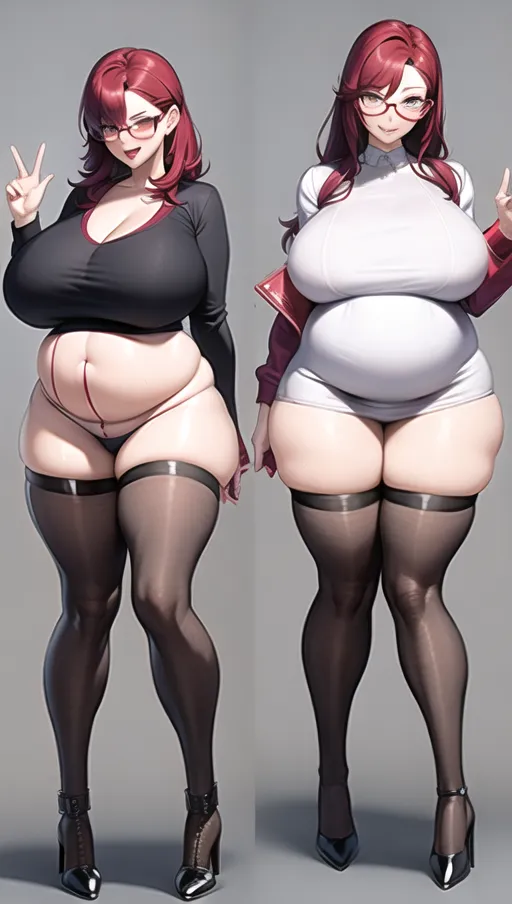 Dark red hair, sexy glasses,Sexy women,
sexy teacher, classroom background ,big boobs,pregnant gigantic belly,fat belly and fat boobs,weight gain, weight gain big belly, gigantic fat belly,fat belly ,huge pumped up belly, nylon Socks, black high heels boots, nude boobs, a huge massive belly 2 times the size of the person, ((before and after weight gain)) ,<lora:dpmg_pov_Big_fat_belly:1> ,