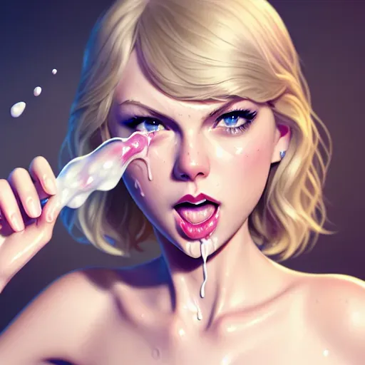 skinny huge bukkake angry Taylor swift with lots of globs of whiteish and clear sticky liquid cum semen on face facial and mouth closed 8k professional messy bedroom ultra realistic sharp focus highly detailed charming face smooth editorial (((large view))) cgsociety pixiv artstation (((high resolution)))