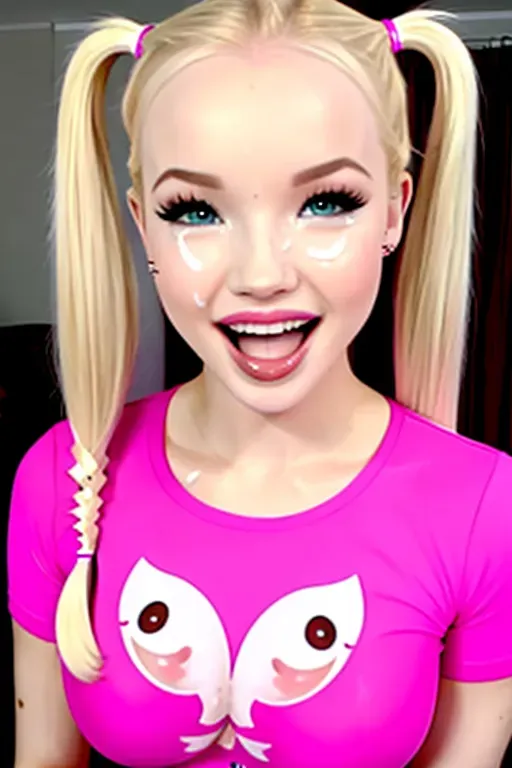 Dove Cameron, petite, face, dpmg_face_cum_v1, pigtails