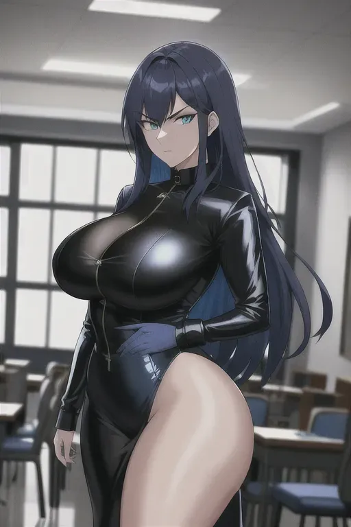 photograph, 20 year old, a young actress, thicc, goth clothes, blue, study room, day time, indoor lights, angry, 8k, professional