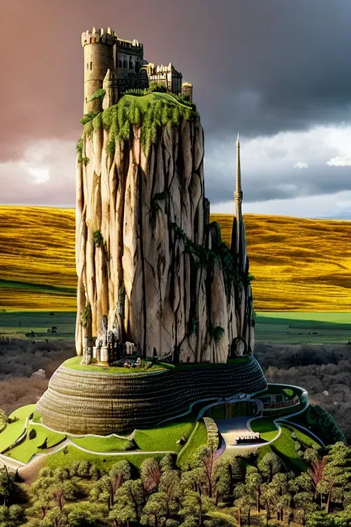 intricate highly detailed photorealistic realistic ultra realistic life-like extremely realistic sharp focus intricate highly detailed giant tortoise with a plateau on top of its shell and a castle on top of the plateau
