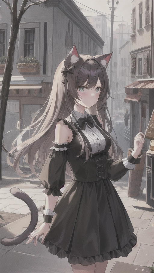 best quality, girl, , detailed background, cat girl, death