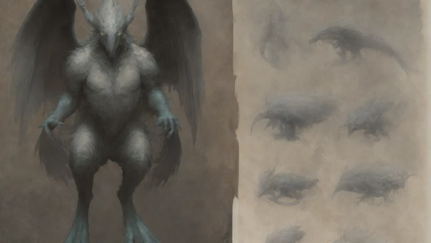 ((8k, high detail, ultra-crisp, high resolution)) character design sheet from artist Edward binkley of a monster riding a creature . ((Medieval bestiary art)) (((multiple arms from Diablo game bestiary art))) realistic animal anatomy (create creatures with multiple eyes of the otherworldly kind)