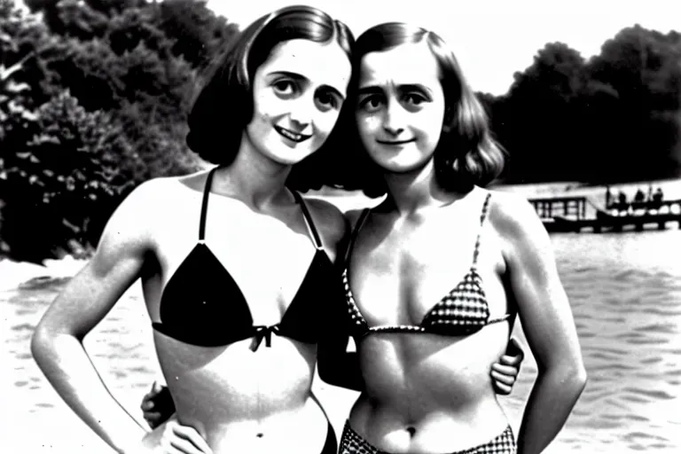 Dopamine Girl anne frank in a bikini tall nazi with arm around