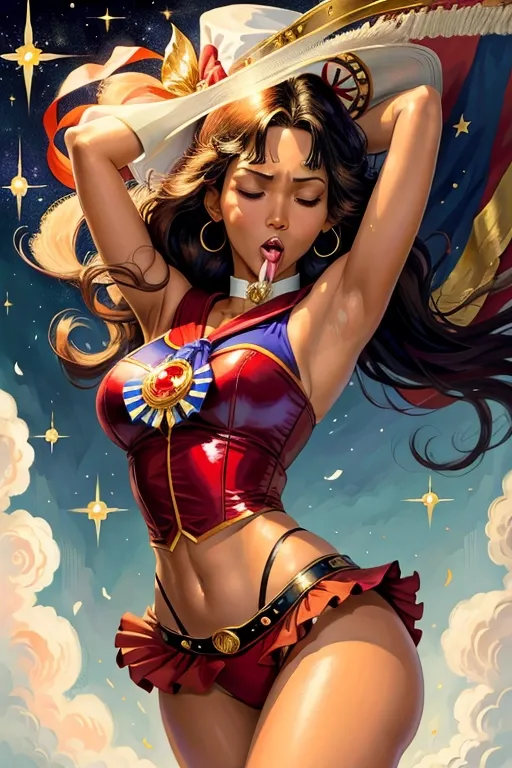 ((painting)),
(Sailor Mars),
(((features of a young Halle Berry))), perfect face, detailed face, dark hair,
(Steampunk artstyle)), fantasy clothes, extremely short miniskirt (((lifted to reveal panties))), full body, 2 arms, masterpiece,She must be having a powerful (((sneezing fit))) ((sensual sneezing)) with her nostrils flaring, ((her eyes closed)) and (((her mouth wide open))),