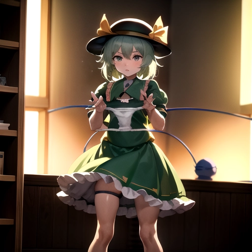 Komeiji Koishi, Touhou Project, loli,<lora:dpmg_presenting_panties:1> presenting panties, white panties, masterpiece, best quality, highly detailed