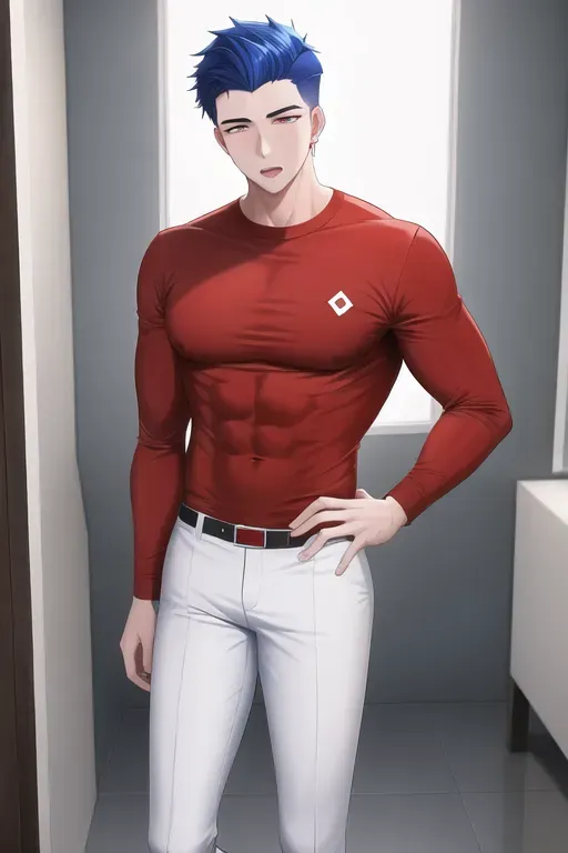 A guy, white, Salvadoran, handsome, 21 years old, normal body, red sweatshirt, tousled hairstyle, blue pants, HD, 4k, front view,
