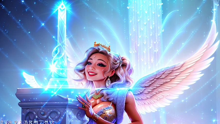 a 64k high detailed photo of Female Goddess, HDR, Professional, Highly Detailed, ((In Lingerie))) ((Has Attire)) Godly Ultra Detailed Best Quality Most Detailed ((Angel Wings)) Angelic Lighting Love Hope Magic casting Crown Smiling Queen happy Glory Warrior Angels Angelics Positivity Happiness ecstasy enraptured sweaty saving God Royalty Morality Goodness True Good Power Force Authority Ethical Saviour Halo short Hair Always and Forever Sentimental in heat hot ultra hot best best lighting tantric Neutral Brilliant Logical Compassionate Perfect Perfection Exciting Integrity Winged Courage Purity Harmony Beauty mark on upper lip ((Female)) Ethereal Lighting Celestial Lighting (((With Clothes))) ((With God Item)) ((God Tech)) (God Technology) with items of power God Wings ((Afterlife Light)) (Perfect Tits) (Perfect Ass) (Perfect Body) (Perfect Anatomy) (((((Love Worship)))) ((God Light)) ((God Staff))) ((God Weapon)) ((((Spirituality)))) ((((((Psychic)))))) ((Smiling)) ((Happy Expression)) (((Erotic))) ((Pinup)) AJH (Romance)