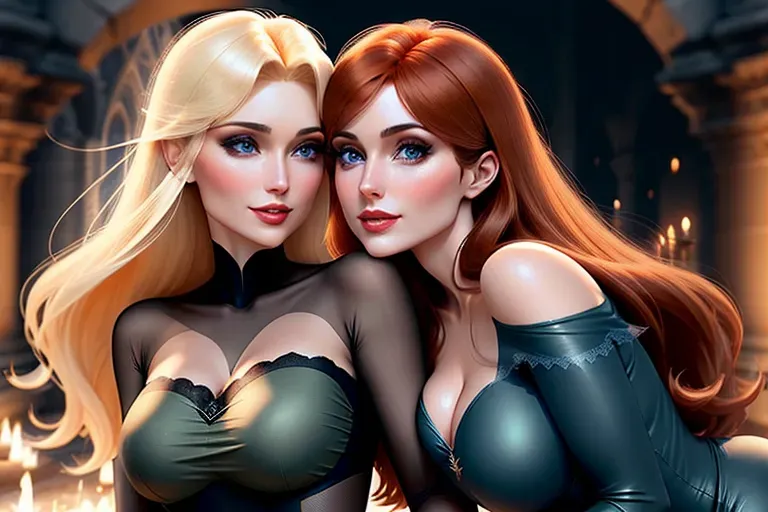 Two figures. Paris catacombs full of bones at night. Drunken Elsa leaning in, embracing and kissing hesitant Anna.
Main figure.
Figure 1:
innocent, elegant, sweet, Anna of Arendelle 33 years old, Nordic, dressed casual in a dark green summer outfit, large natural round blue eyes, long auburn hair, sweet face, warm smile, soft curved eyebrows, smaller modest breasts.
figure 2: slightly taller, platinum blond.
five fingers per hand, ultra realistic, unreal engine, reduced saturation, adult