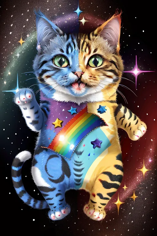 Cat shaped like pop tart, in a far away galaxy, with rainbow coming from mouth, puke