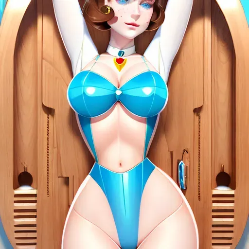 Oval heart face shape, angular jawline, barely visible freckles on the cheeks, height: 5 feet 3 inches, pale skin, brown hair, blue eyes, hair that just goes past her shoulders, rectangle-shaped figure, pronounced hips, good shoulders, and a well-defined waist, c cup, shaved pussy, amazing ass, whole body,