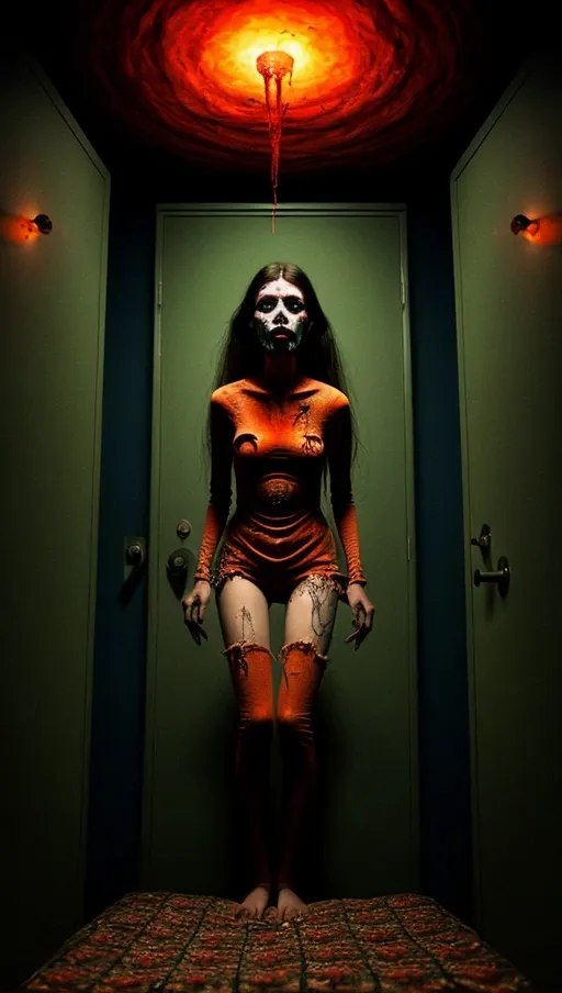 a woman is held bypervrtedghosts, she is worried, laraiscaptured, she is worried, horrorart,intamacy, her clothes are tornnude,gngbng, in the depthsofhell