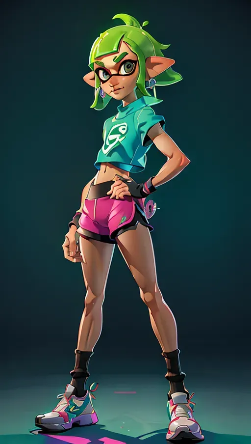 Inkling boy , Nintendo, splatoon, standing, bedroom, Spandex Hotpants, Sportswear, Socks, bulge, best quality, raytracing, photo-realistic, uhd, feminine,