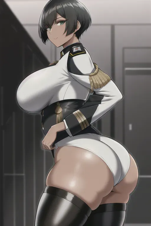 admiral uniform, military dress uniform, scifi soldier uniform, big ass, big breasts, wide hips, short black hair, tanned skin, latina, ship bridge background, 8k, detailed