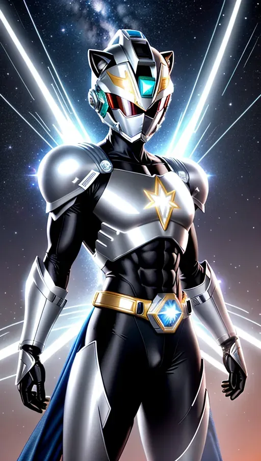 Dopamine Girl - Silver power ranger, with starfield arms, and a length ...