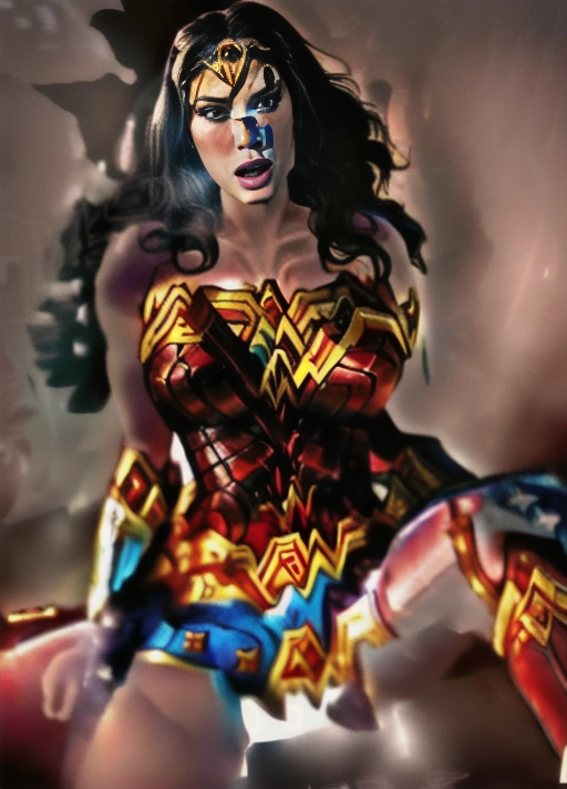 An illustration of a tearful frightened (((((Wonder Woman))))) with her legs spread as she is being ((((fucked by a huge black cock)))). Her eyes are full of ((tears)), her mouth wide open in anticipation, (((thick cum oozing over the thick cock and between her legs))), red scratch marks and bruises on her legs and arms.