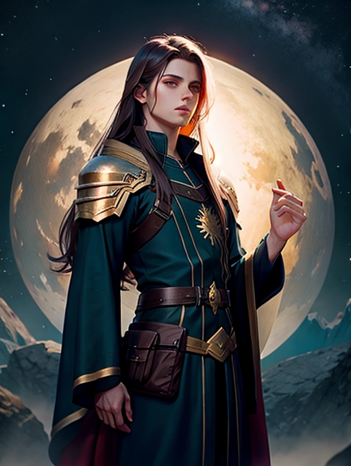 young male aasimar, long hair, celestial, 8k, editorial, artstation, adventurer