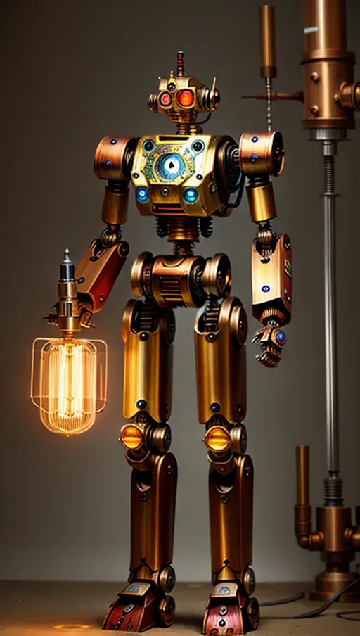 best quality, 1robot, steampunk, artist, robot making art