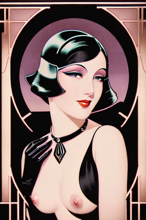 ((((Erotic art Art deco 1920s futuristic full color lithograph illustration)))), extreme closeup pov lower lip, smelling a black rose flower, gorgeous young nude redhead woman, completely naked, beautiful face, (sexually aroused smile), ((alluring smile)), (((seductive expression))),((((flirting)))), beautiful eyes, ((((looking at me)))),(((looking into my eyes))),((looking at viewer)), in a rose garden full of black roses,