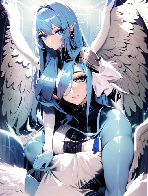 Masterpiece, detailed hair, detailed eyes, bright blue eyes, big eyes, beautiful, angel, large wings, cowgirl