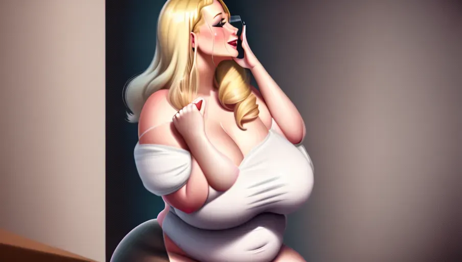 a digital painting of a happy ussbbw fat blonde woman