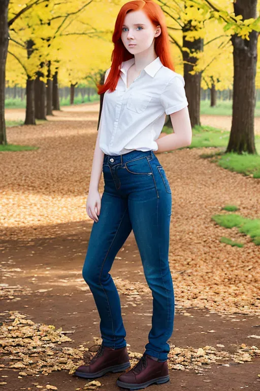 ((photrealistic))image of a 20 year old redhead girl, standing