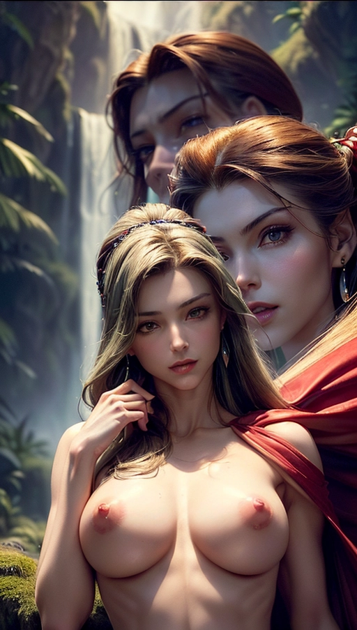 (Rough colour sketch of face and upper body portrait:1.2), hand drawn, (a stunningly sexy and beautiful human princess with graygreen eyes watching the viewer:1.2), athletic body with toned abs, slender waist with smooth skin and deep cleavage, detailed erect nipples, (dramatic pose with arched back in which one hand is resting on her pushed-out hip and the other hand is arranging her hair:1.4), (slim body with small breasts:1.4), luxurious and revealing pink silk dress and long cape, long ginger red floating hair playing with the wind, earrings and bracelets with precious gems, arcane symbols, runes, clear colours, blue colour theme
(front view portrait of face and breasts only:1.6), (naughty but sexy smile:1.1), lush forrest with clear pond and waterfall, old stone ruin covered in moss,
(masterpiece:1.1), <lora:dpmg_add_detail:0.6>, NSFW,
cinematic lightning, artificial lighning, great shadows, best quality, highest quality, highest resolution, 8k, Perfect composition, masterpiece, sharp focus, perfect anatomy, five detailed fingers on hands, style of Larry Elmore,