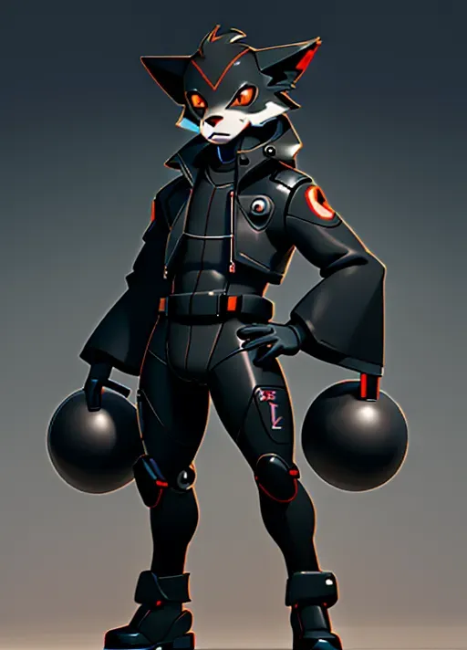 A anthropomorphic fox being transformed into a obedient rubber drone with a locked bulge.